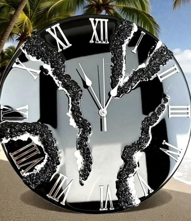 Resin Geode Clock (Black, 12 Inches)