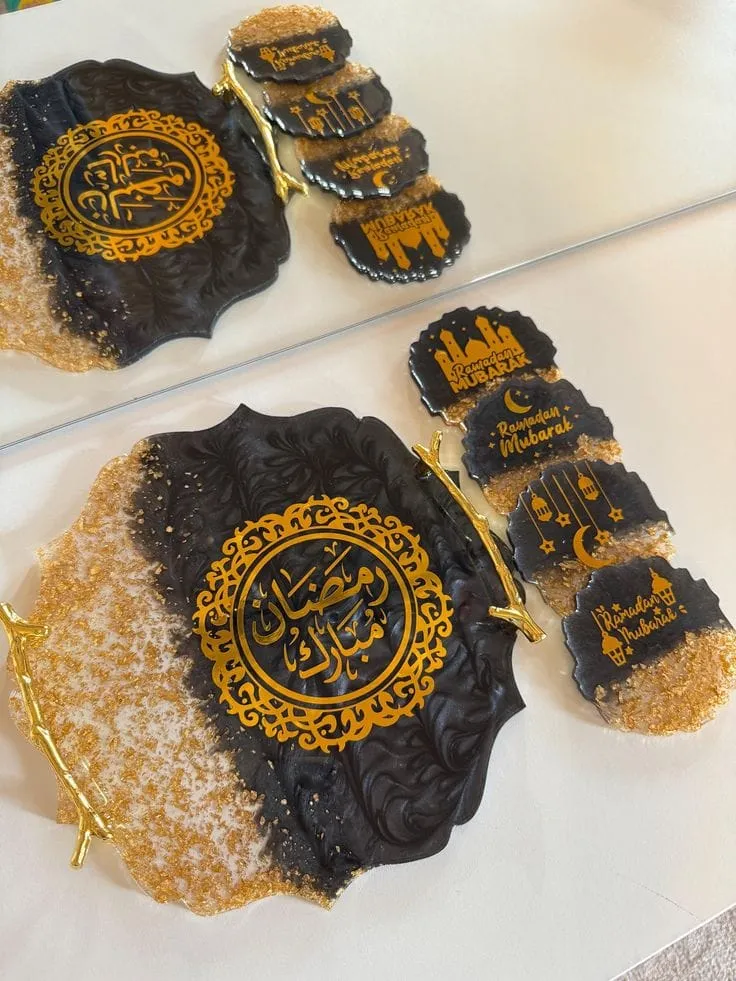Ramzan Tray & Coasters Resin Art (10 Inches, Without Coaster)
