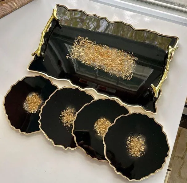 Gold n Black Geode Tray & Coaster