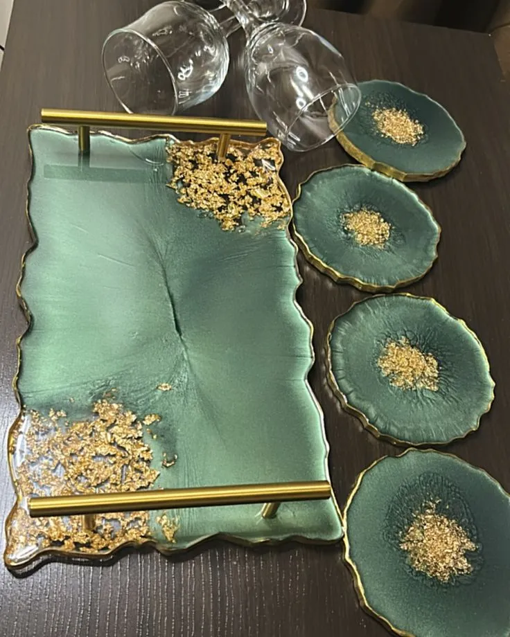 Silver Silk Resin Tray & Coaster